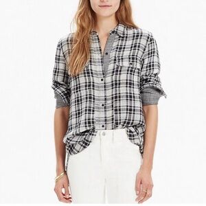 MADEWELL Women's Kemp Plaid Ex-Boyfriend white black Shirt XS